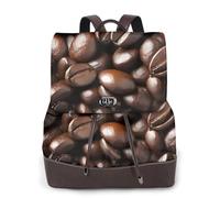 Zaino da donna con stampa di chicchi di caffè arrosto divertente zaino impermeabile antifurto leggero PU moda pelle nylon borsa a tracolla scuola zaino da viaggio, Nero , Taglia unica