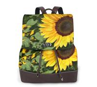 Zaino da donna con stampa di girasole Fattoria Impermeabile Antifurto Leggero Pu Moda Pelle Nylon Scuola Borsa a Tracolla Zaino Da Viaggio, Nero , Taglia unica