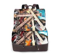 Zaino da donna con stampa di musica magica chitarra elettrica zaino impermeabile antifurto leggero PU moda pelle nylon scuola borsa a tracolla zaino da viaggio, Nero , Taglia unica