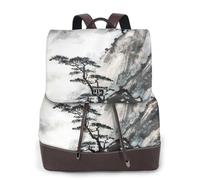 Zaino da donna con stampa di paesaggio cinese, impermeabile, antifurto, leggero, in pelle PU, alla moda, in nylon, borsa a tracolla da scuola, Nero , Taglia unica