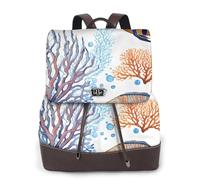 Zaino da donna con stampa di pesci colorati nel mare impermeabile antifurto leggero PU moda pelle nylon borsa a tracolla scuola zaino da viaggio, Nero , Taglia unica