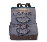 Zaino da donna con stampa Love Beach impermeabile antifurto leggero PU moda pelle nylon borsa a tracolla scuola zaino da viaggio, Nero , Taglia unica
