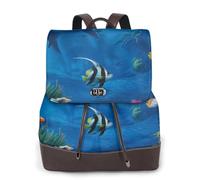 Zaino da donna con stampa mondo subacqueo impermeabile antifurto leggero PU moda pelle nylon borsa a tracolla scuola zaino da viaggio, Nero , Taglia unica