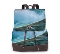 Zaino da donna con stampa paesaggistica naturale, impermeabile, antifurto, leggero, in pelle PU, alla moda, in nylon, borsa a tracolla da scuola e da viaggio, Nero , Taglia unica