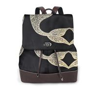 Zaino da donna con stampa sirena nera, impermeabile, antifurto, leggero, in pelle PU, alla moda, in nylon, borsa a tracolla per scuola e viaggio, Nero , Taglia unica