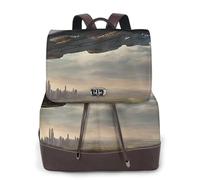 Zaino da donna con stampa UFO at Night, impermeabile, antifurto, leggero, in pelle PU, alla moda, in nylon, borsa a tracolla per scuola e viaggio, Nero , Taglia unica