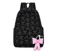 Zaino da donna in velluto a coste con fiocco, per studenti di moda, tracolla regolabile, bookbag scolastico casual con cerniera per viaggi, scuola, lavoro, uso quotidiano all'aperto (Nero)