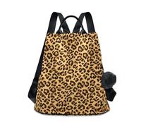 Zaino da donna leopardato marrone chiaro, zaino alla moda per viaggi e uso quotidiano, tasche laterali antifurto con apertura posteriore, 17 l
