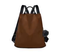 Zaino da donna marrone cocco, alla moda, per viaggi e shopping, con cerniera posteriore antifurto e ciondolo con pompon