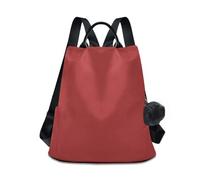 Zaino da donna rosso Tiziano, borsa da viaggio alla moda con cerniera posteriore, tasche multiple e ciondolo a forma di palla di pelliccia