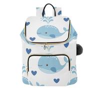 Zaino da donna trapuntato, trapuntato, con grazioso cuore blu, balena, oceano, borsa per computer portatile, con tracolla per bagagli e tasche nascoste, leggero, casual, lavoro, università (29 × 17 ×