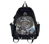 Zaino da donna trasparente Itabag con tasca trasparente anime giapponesi pin display zaino studente scuola zaino Otaku Culture Daypack, Nero