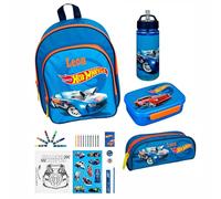 Zaino da Giardino Hot Wheels per Bambini - Personalizzabile con Nome - Set Zaino per Bambini con Torre da Colorare e Scrivere 35 Pezzi., 25 x 31 x 10 cm
