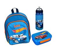 Zaino da Giardino Hot Wheels per Bambini - Personalizzato con Nome - Set di Zaino per Bambini con Torre da Colorare e Scrivere 35 Pezzi., 25 x 31 x 10 cm