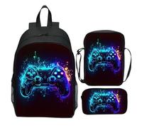 Zaino da Gioco Personalizzato Set per Ragazzi 6-14: Borsa per la Scuola In 3 Pezzi Impermeabili con Scatola da Pranzo e Custodia a Matita, Grande Capacità di Grande Capacità I