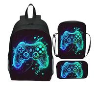 Zaino da Gioco Personalizzato Set per Ragazzi 6-14: Borsa per la Scuola In 3 Pezzi Impermeabili con Scatola da Pranzo e Custodia a Matita, Grande Capacità di Grande Capacità L