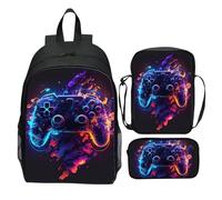 Zaino da Gioco Set per Ragazzi 6-14, Borsa per la Scuola In 3 Pezzi Impermeabile con Box da Pranzo e Custodia a Matita, Grande Capacità Leggera B
