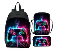 Zaino da Gioco Set per Ragazzi 6-14, Borsa per la Scuola In 3 Pezzi Impermeabile con Box da Pranzo e Custodia a Matita, Grande Capacità Leggera H