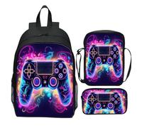 Zaino da Gioco Set per Ragazzi 6-14, Borsa per la Scuola In 3 Pezzi Impermeabile con Box da Pranzo e Custodia a Matita, Grande Capacità Leggera F
