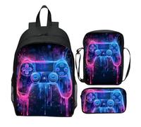 Zaino da Gioco Set per Ragazzi 6-14, Borsa per la Scuola In 3 Pezzi Impermeabile con Box da Pranzo e Custodia a Matita, Grande Capacità Leggera C