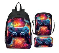 Zaino da Gioco Set per Ragazzi 6-14, Borsa per la Scuola In 3 Pezzi Impermeabile con Box da Pranzo e Custodia a Matita, Grande Capacità Leggera D