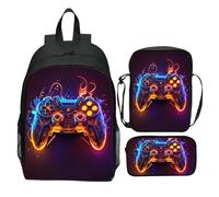 Zaino da Gioco Set per Ragazzi 6-14, Borsa per la Scuola In 3 Pezzi Impermeabile con Box da Pranzo e Custodia a Matita, Grande Capacità Leggera K