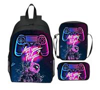 Zaino da Gioco Set per Ragazzi 6-14, Borsa per la Scuola In 3 Pezzi Impermeabile con Box da Pranzo e Custodia a Matita, Grande Capacità Leggera E