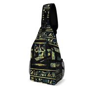 Zaino Da Giorno Impermeabile Zaino Monospalla Per Campeggio, Escursionismo, Viaggi Egyptian Hieroglyphs Gold Blue Marble Unisex Sling Bag