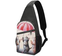 Zaino Da Giorno Unisex Zaini A Tracolla Per Running, Ciclismo, Campeggio Cute Cats Dancing With Umbrella Print All'Aperto Daypack