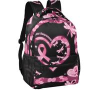Zaino da gioventù dall'aspetto minimalista in tessuto twill leggero per adolescenti, Consapevolezza delle libellule cardiache dei tumori al seno, Small, Zaino