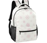 Zaino da gioventù in stile moderno con spallacci regolabili in tessuto twill, Pretty Rose Blush Ombre Fiocchi di neve di Natale su bianco invernale, Small, Zaino