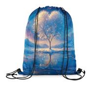 Zaino da Palestra Beautiful Scene Heart Tree Ice Mountain Slience Feeling Moon Blue Moda Borsa da Ginnastica Unisex Sacca Sportiva per Vacanze Donna All'Aperto 39X46Cm