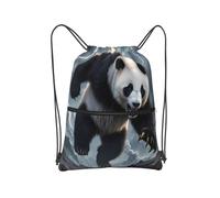Zaino da palestra con coulisse da palestra per l'escursionismo, Panda maestoso su Stormy Gray, Taglia unica
