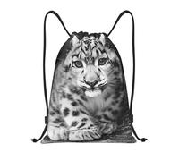 Zaino da Palestra Coulisse Black And White Snow Leopard Pieghevole Borsa da Ginnastica Resistente Borsa da Palestra Sportiva per Scuola All'Aperto Uomo 39X46Cm