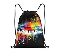 Zaino da Palestra Coulisse Colorful Piano Keyboard Music Note Pieghevole Borsa con Cordoncino Unisex Sacca Zainetto per Escursionismo All'Aperto Spiaggia 39X46Cm