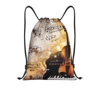 Zaino da Palestra Coulisse Piano Violin Music Notes Impermeabile Borsa con Cordoncino Resistente Sacca Zainetto per Donna Viaggio All'Aperto 39X46Cm