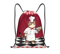Zaino da Palestra Cute Cat Chef Resistente Borsa con Cordoncino Traspirante Sportiva Gym Sack per Scuola Uomo Calcio 39X46Cm
