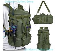 Zaino da pesca tattico Borsa per attrezzatura con portacanne Custodia per attrezzatura per pesci Molle Borsa multifunzionale per escursionismo da campeggio all'aperto Black Camo