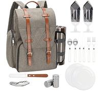 Zaino da picnic per 2 persone con grande borsa termica termica, set cestino da picnic con borsa per vino, coperta da picnic impermeabile e set di posate. Perfetto per spiaggia, campeggio, regalo di