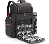 Zaino da picnic per 4, set di cestini da picnic, borsa da picnic a prova di perdite, zaino da spiaggia con sacchetto termico per vino, coperta da picnic, zaino da picnic a doppio ponte per spiaggia,