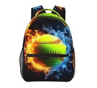 Zaino da scuola Casuale Zaini Scuola Elementare Ice Water Fire Flame Softball Baseball Lavabile Zaino da Escursionismo per Trekking Donna Ragazzi 29X40cm