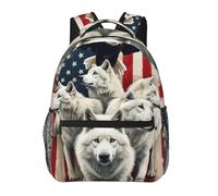Zaino da scuola Classico Daypack American Flag Wolf Art Moda Zaino da Viaggio per Bambini Viaggio Uso giornaliero 29X40cm