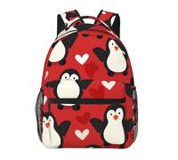 Zaino da scuola con pinguino e cuore, borsa per la scuola, leggera, per ragazzi e ragazze, zaino per computer portatile, impermeabile, da viaggio
