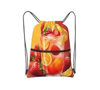 Zaino da spiaggia con coulisse da palestra borsa da ballo per il trasporto, Bevanda Artistica Frutta su Rosso Arancio, Taglia unica