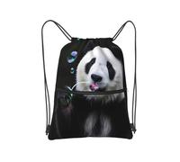 Zaino da spiaggia con coulisse da palestra borsa da ballo per il trasporto, Panda carino che soffia bolle sul buio, Taglia unica