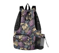 Zaino da spiaggia con coulisse, zaino da palestra, con porta bottiglia d'acqua, borsa posteriore a corda, impermeabile, modello Yummy uva viola autunnale