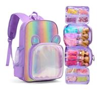 Zaino da trasporto compatibile con bambole Barbie da 30,5 cm, organizer da viaggio con strisce fisse, può contenere fino a 6 bambole, tasche multiple per vestiti e accessori, solo borsa (viola)