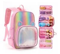 Zaino da trasporto compatibile con bambole Barbie da 30,5 cm, organizer da viaggio con strisce fisse, può contenere fino a 6 bambole, tasche multiple per vestiti e accessori, solo borsa (rosa)