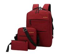 Zaino da uomo, 3 pezzi, tinta unita, per la scuola, per computer, borsa da lavoro, borsa da lavoro, borsa a tracolla, impermeabile, casual, per fotocamera, Vino, Taglia unica per tutti, Zaino daypack