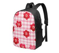 Zaino da viaggio a quadretti con motivo floreale, resistente all'acqua, con porta di ricarica USB, per università, scuola, lavoro, per donne e uomini